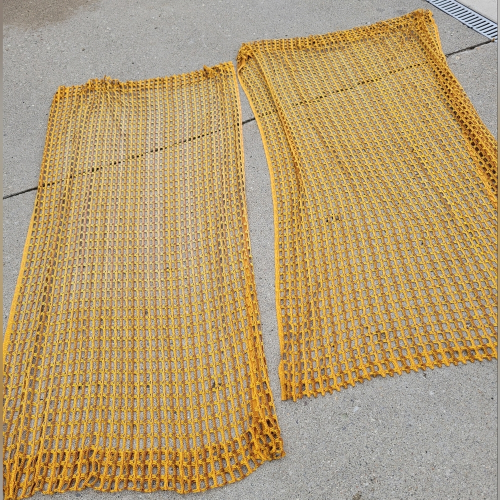 Vintage antique lace mcm curtains set of 2 - 79"x 48" gold yellow mesh lace - Picture 1 of 7